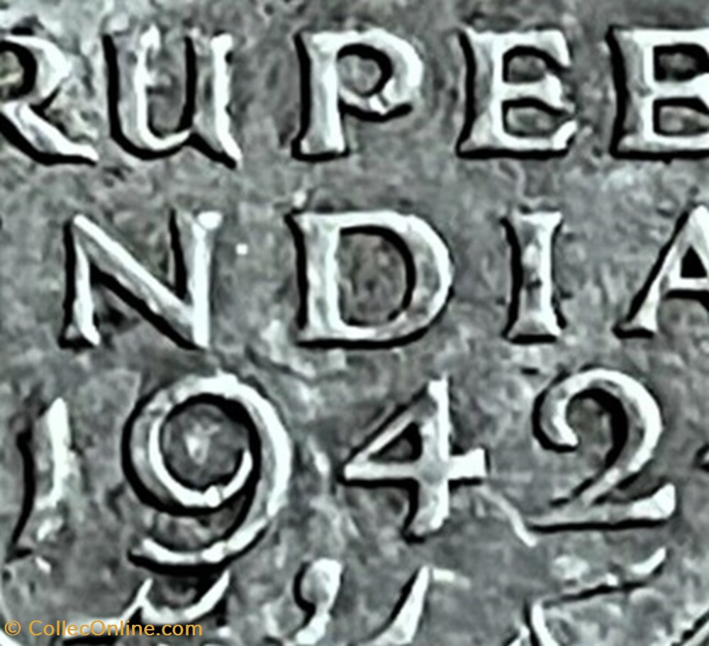 George VI - One Rupee 1942 Bombay - British India - Die Clash (ex.2) 4 monnaies monde inde george vi one rupee 1942 bombay british india die clash ex 2