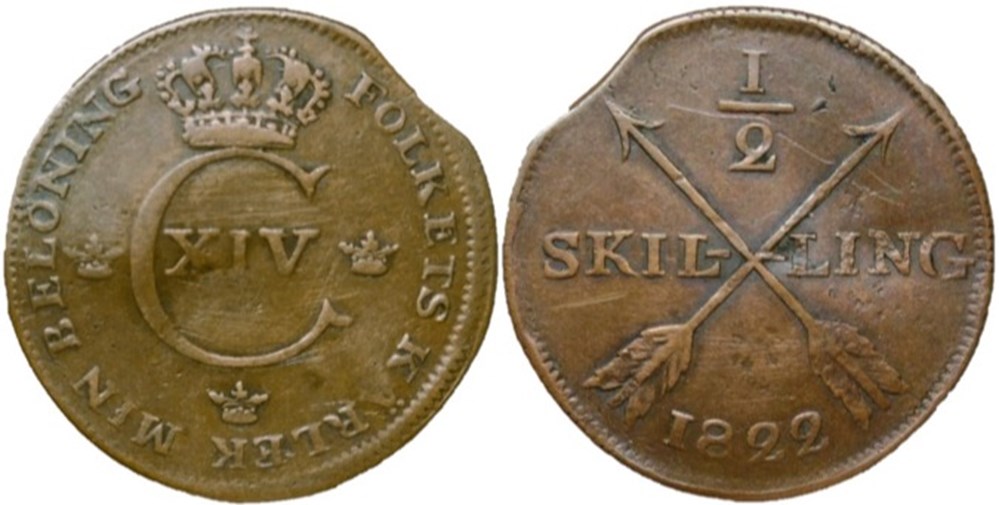 Sweden - Carl XIV Johan - ½ Skilling 1822 monnaies monde suede sweden carl xiv johan skilling 1822
