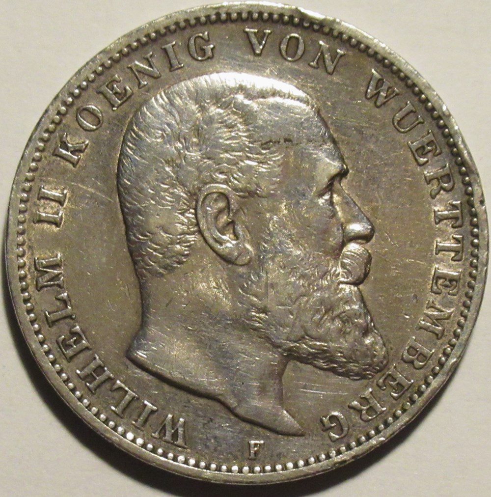 monnaies europe medievale saint empire romain germanique wilhelm ii 3 mark 1909 kingdom of wurttemberg