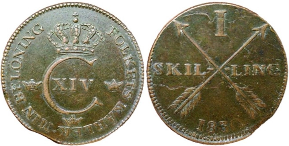 Sweden - Carl XIV Johan - 1 Skilling 1830 monnaies monde suede sweden carl xiv johan 1 skilling 1830
