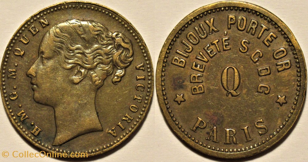 Jeton Publicitaire Bijoux Porte Or - Victoria c.1855 medailles france second empire jeton publicitaire bijoux porte or victoria c 1855