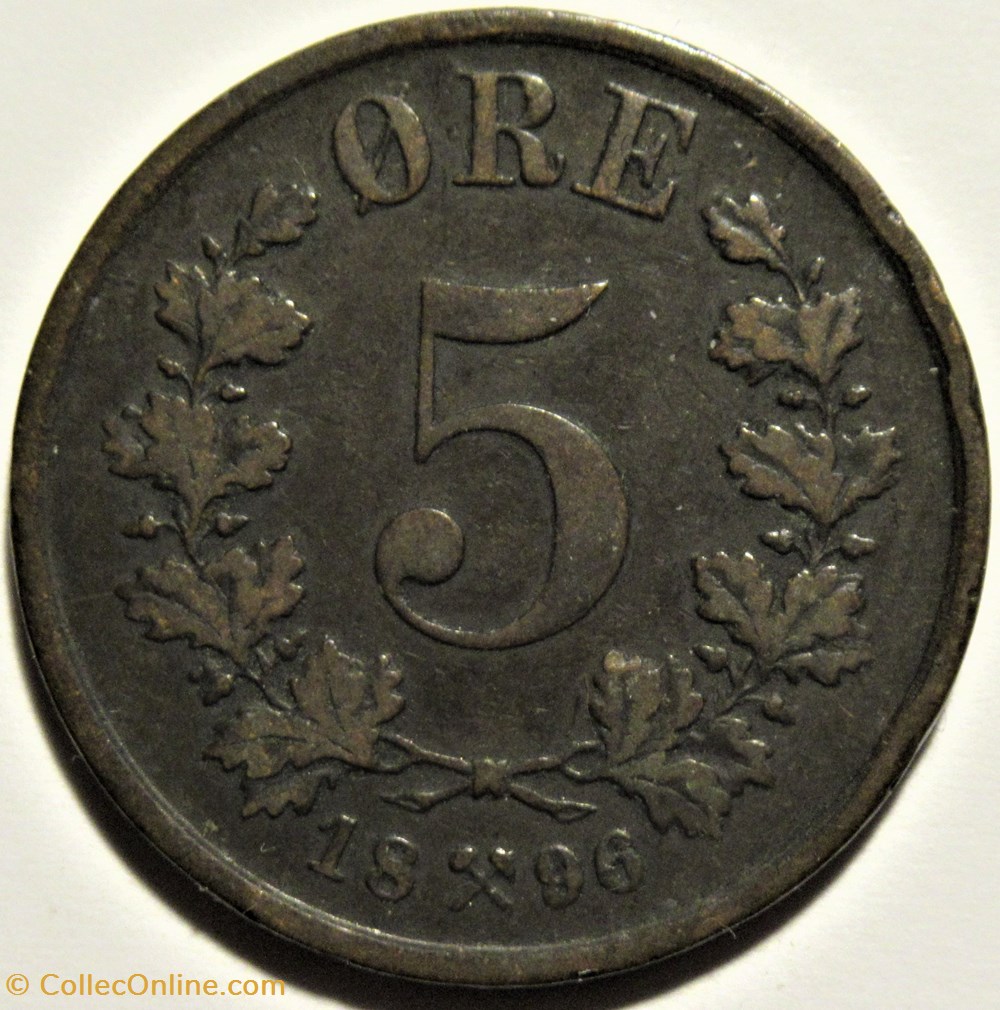 Norway - Oskar II - 5 Øre 1896 3 monnaies monde norvege norway oskar ii 5 re 1896