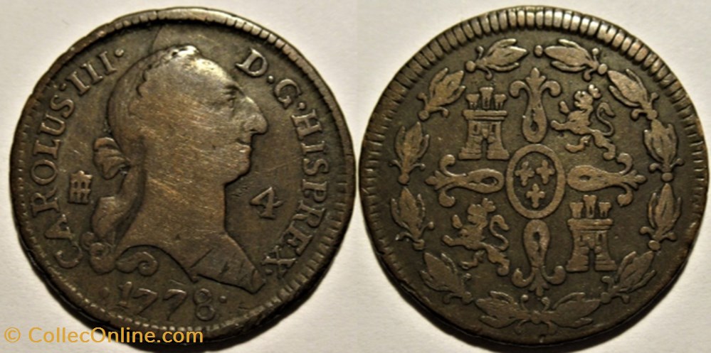 1778 - 4 Maravedis Segovia Pattern - Carlos III de España monnaies europe medievale royaume espagne 1778 4 maravedis segovia pattern carlos iii de espana