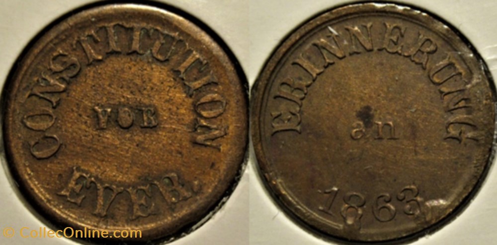 1863 Civil War Token - Constitution For Ever - Erinnerung monnaies jetons mereaux 1863 civil war token constitution for ever erinnerung