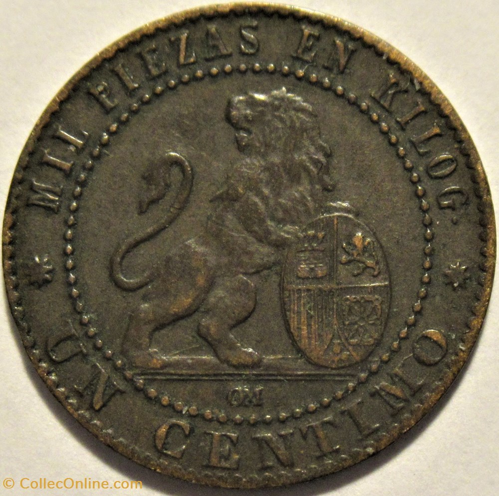 1870 - 1 Centimo - Gobierno Provisional 3 monnaies monde espagne 1870 1 centimo gobierno provisional