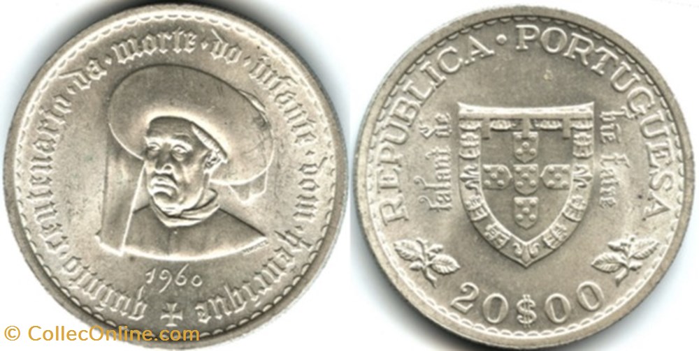 monnaies monde portugal 20 escudos 1960 infante d henrique