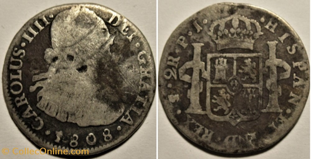 2 Reales 1808 Potosi - Carlos IV de España monnaies monde bolivie 2 reales 1808 potosi carlos iv de espana