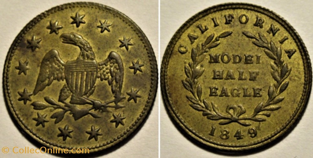 California 1849, Half Eagle Model Token monnaies jetons mereaux california 1849 half eagle model token