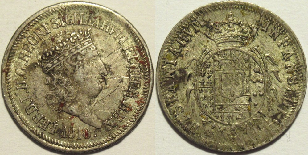 1818 Royaume des Deux-Siciles, 10 Grana - Ferdinando I de Bourbon-Siciles (ex.3) monnaies europe medievale naples 1818 royaume des deux siciles 10 grana ferdinando i de bourbon siciles ex 3