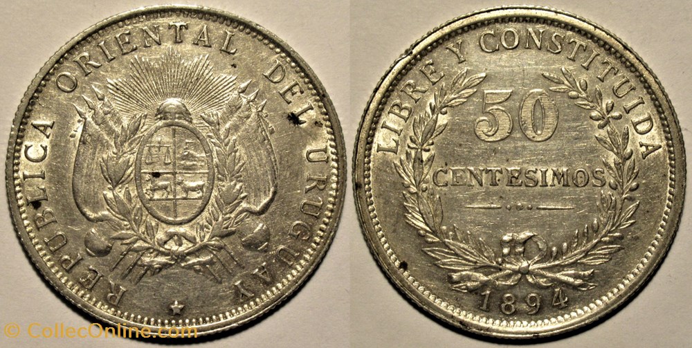 Uruguay - 50 Centésimos 1894 Santiago monnaies monde uruguay 50 centesimos 1894 santiago