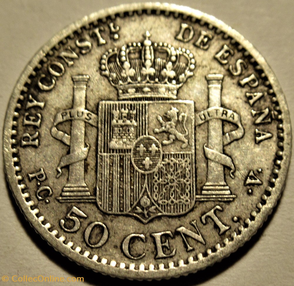 1910 - 50 Centimos - Alfonso XIII de España (ex.2) 3 monnaies monde espagne 1910 50 centimos alfonso xiii de espana ex 2