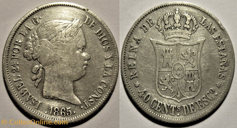 1865 Madrid 40 Centimos - Isabel II de España monnaies monde espagne 1865 madrid 40 centimos isabel ii de espana