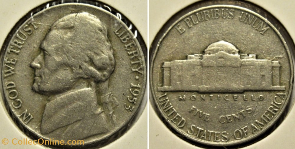 1953 Five Cents Jefferson, Philadelphia (1st Portrait) monnaies monde etats unis 1953 five cents jefferson philadelphia 1st portrait