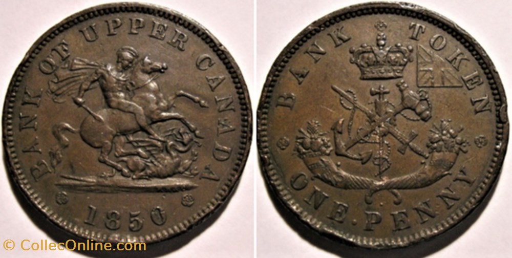 Upper Canada - 1850 One Penny Bank Token, St. George monnaie monde canadum upper canada 1850 one penny bank token st george