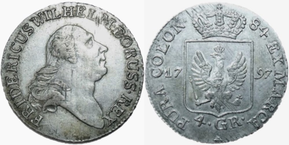 Friedrich Wilhelm II - 4 Groschen 1797, Kingdom of Prussia monnaies europe medievale saint empire romain germanique friedrich wilhelm ii 4 groschen 1797 kingdom of prussia