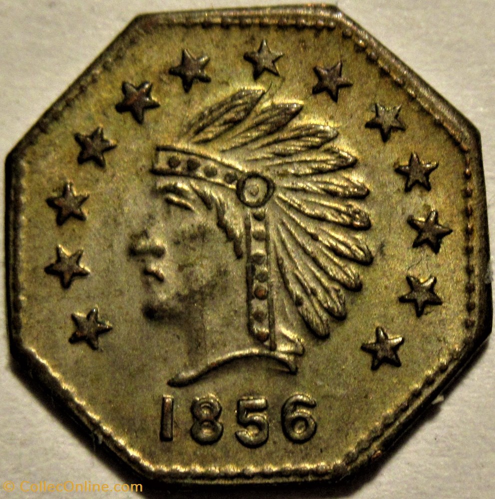 "California Gold" Half Dollar 1856 - Octagonal Token Indian & Bear 2 monnaies jetons mereaux california gold half dollar 1856 octagonal token indian bear