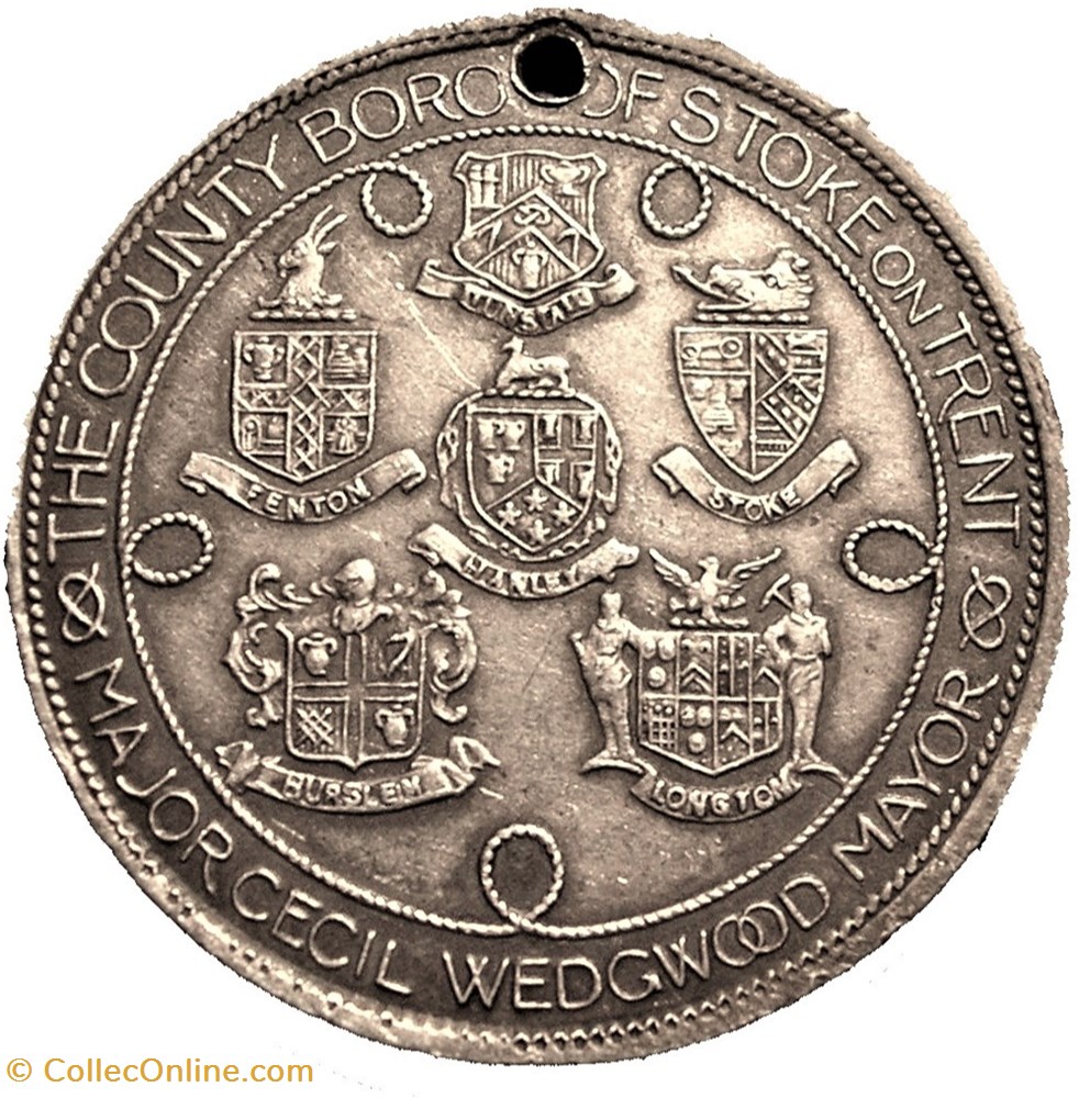 George V & Mary - 1911 Coronation Silver Medallion, Stoke-on-Trent, UK 3 monnaie jeton mereaux george v mary 1911 coronation silver medallion stoke on trent uk