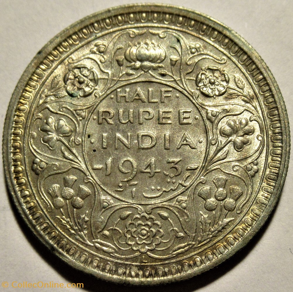 George VI - Half Rupee 1943 Lahore - British Raj 3 monnaies monde inde george vi half rupee 1943 lahore british raj