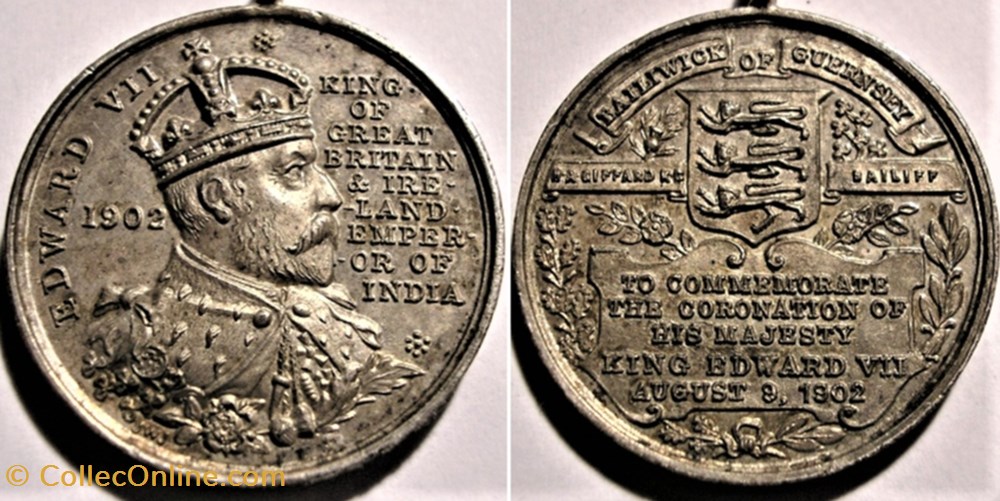 Edward VII- 1902 Coronation, Medallion Guernsey, UK medaille royaume uni edward vii 1902 coronation medallion guernsey uk