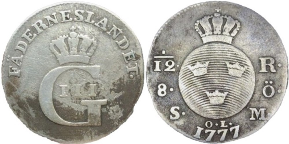 Sweden - Gustav III - 1⁄12 Riksdaler 1777 monnaies monde suede sweden gustav iii 1 12 riksdaler 1777