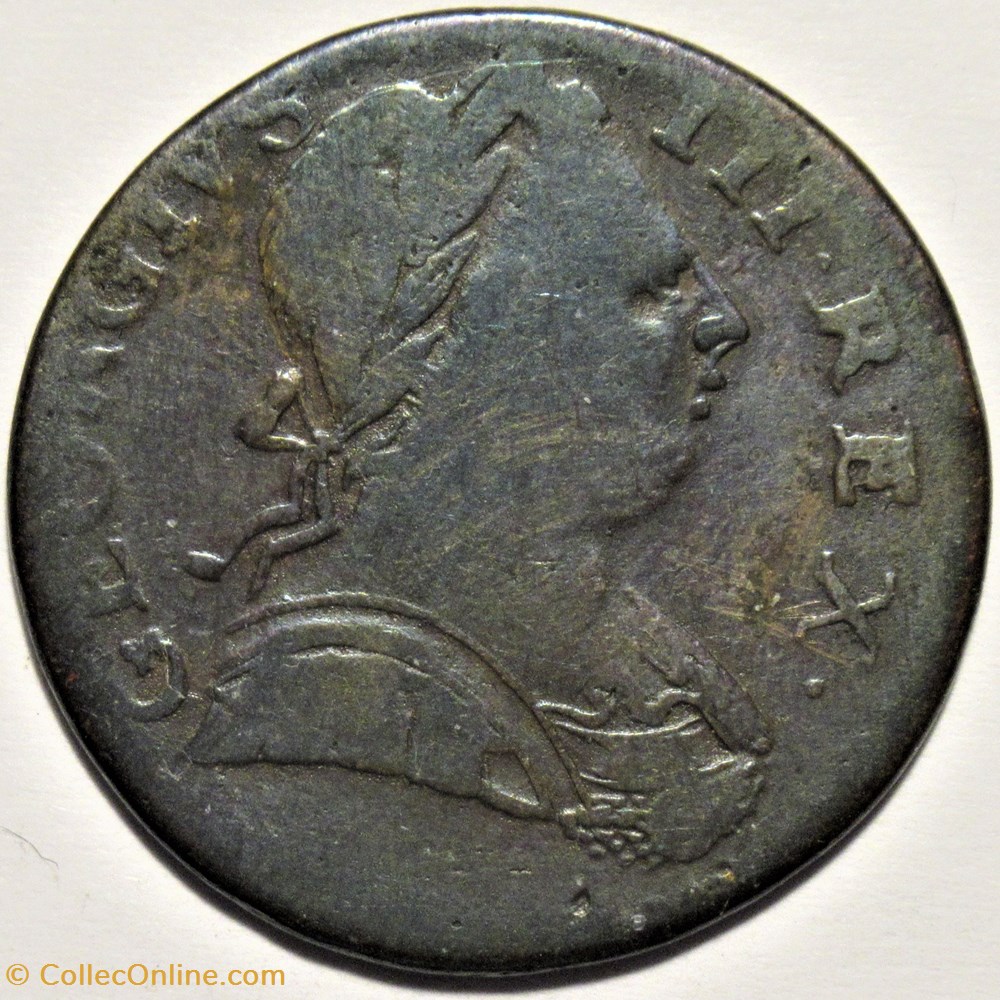 1774 Half Penny No Regal - George III of Great Britain (ex.5) monnaies monde royaume uni 1774 half penny no regal george iii of great britain ex 5
