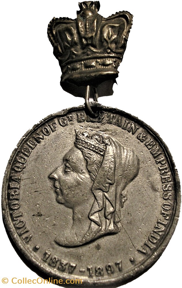 Victoria - 1897 Diamond Jubilee Medal, "Honi soit qui mal y pense"- GB 4 medaille royaume uni victoria 1897 diamond jubilee medal honi soit qui mal y pense gb