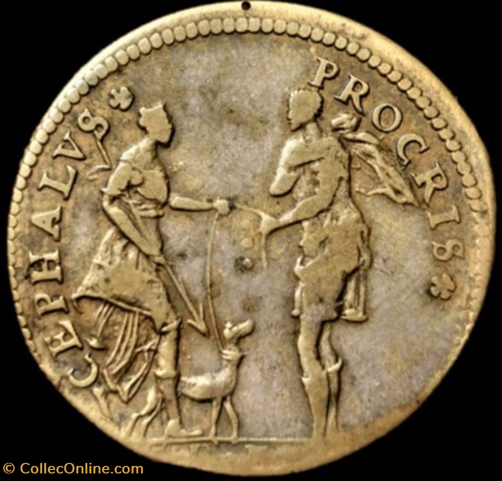 Minerva; Cephalus & Procris - Rechenpfennig Nürnberg, 1600' monnaies paranumismatique jetons poids minerva cephalus procris rechenpfennig nurnberg 1600