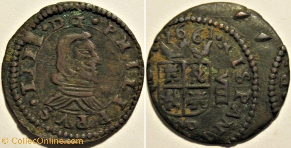 1661 Madrid - 8 Maravedis - Felipe IV de España - Error monnaies monde espagne 1661 madrid 8 maravedis felipe iv de espana error