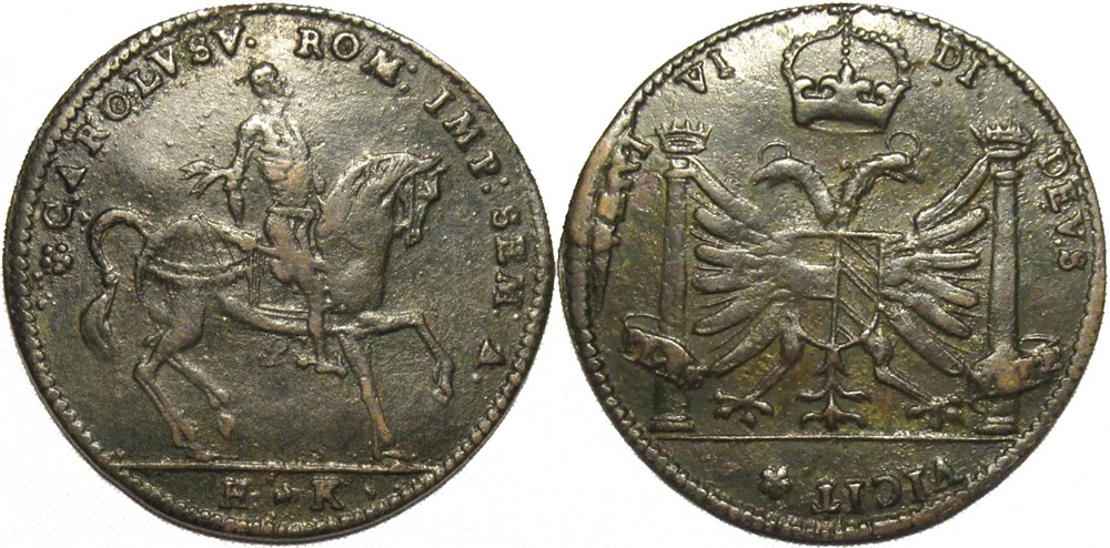 Charles Quint, c.1590 Rechenpfennig, H. Krauwinckel monnaies paranumismatique jetons poids charles quint c 1590 rechenpfennig h krauwinckel
