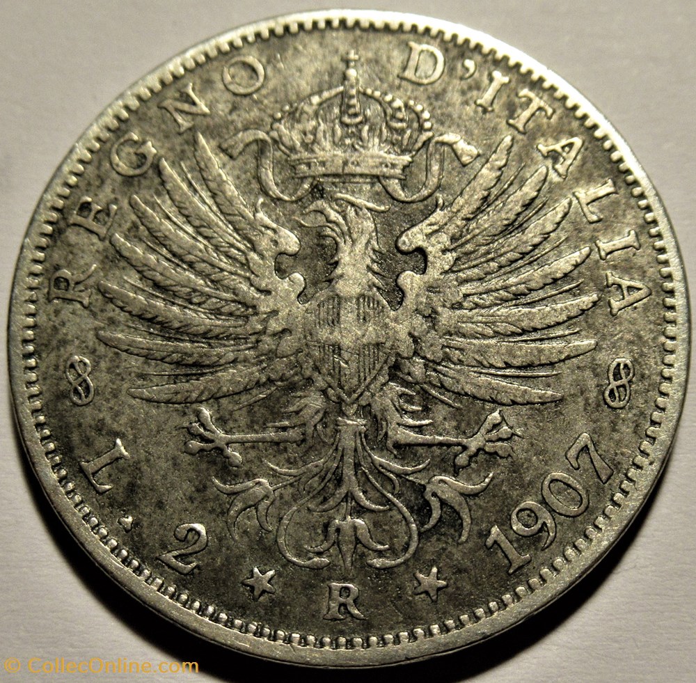 1907 Regno d'Italia, 2 Lire, Roma - Vittorio Emanuele III 3 monnaies monde italie 1907 regno italia 2 lire roma vittorio emanuele iii