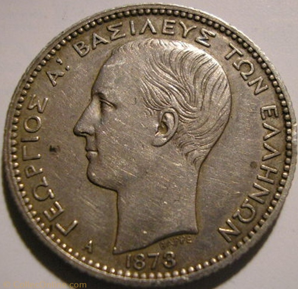 George I of Greece - Drachma 1873 A (ex.2) monnaies monde grece george i of greece drachma 1873 a ex 2