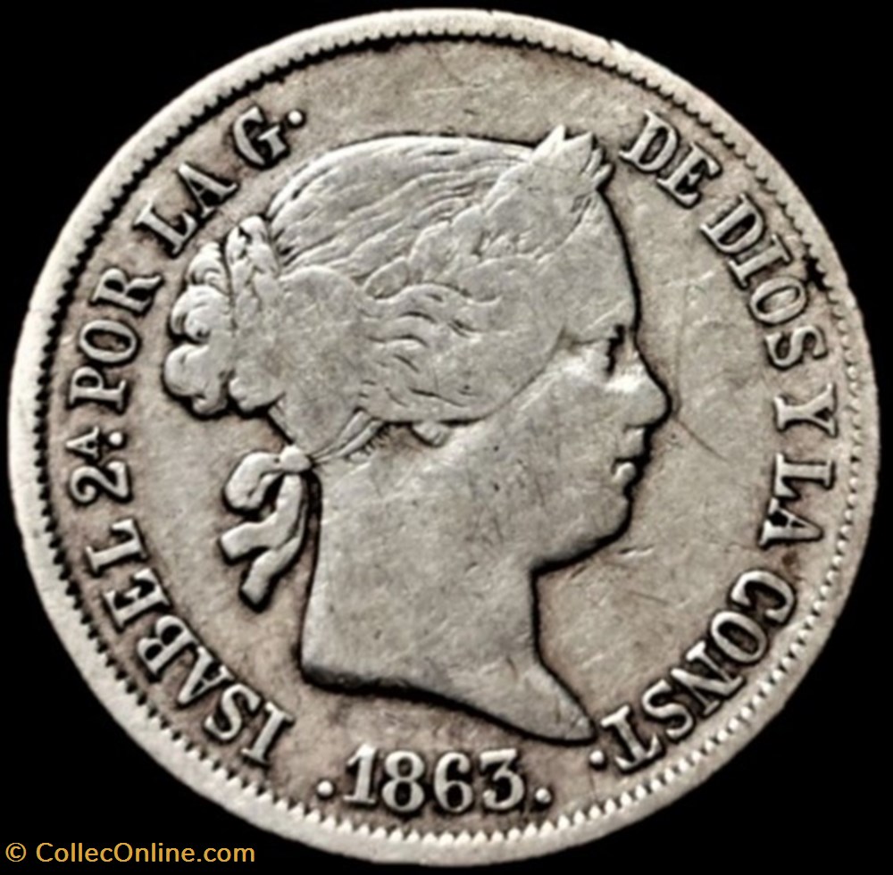 1863 Madrid - 4 Reales - Isabel II de España monnaies monde espagne 1863 madrid 4 reales isabel ii de espana