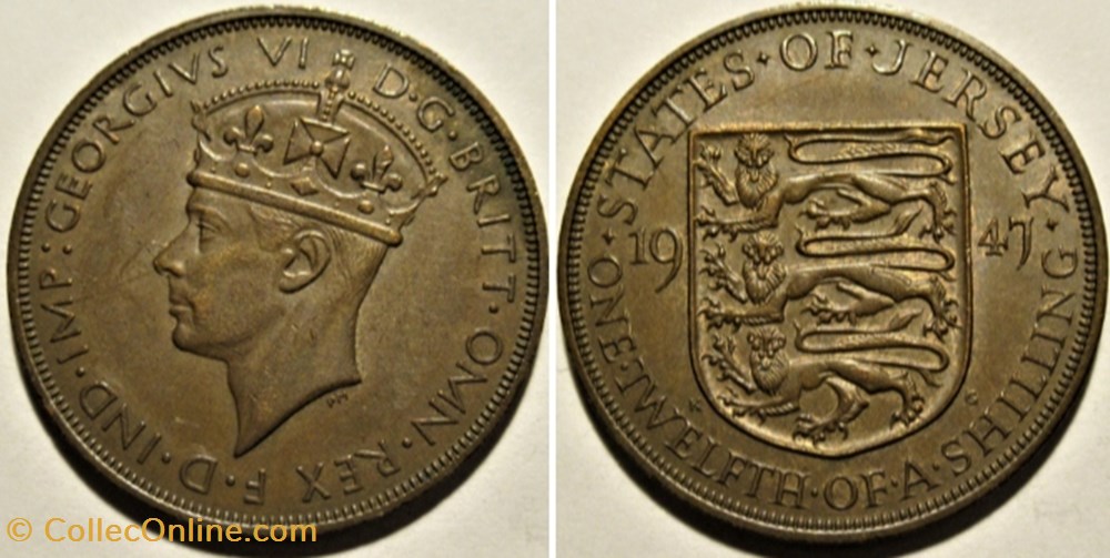 George VI - 1/12 Shilling 1947 - Jersey (ex.3) monnaies monde george vi 1 12 shilling 1947 jersey ex 3