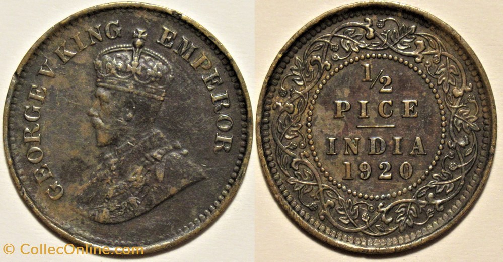 George V 1 2 Pice 1920 British India Empire Coins World george-v-1-2-pice-1920-british-india-empire-coins-world