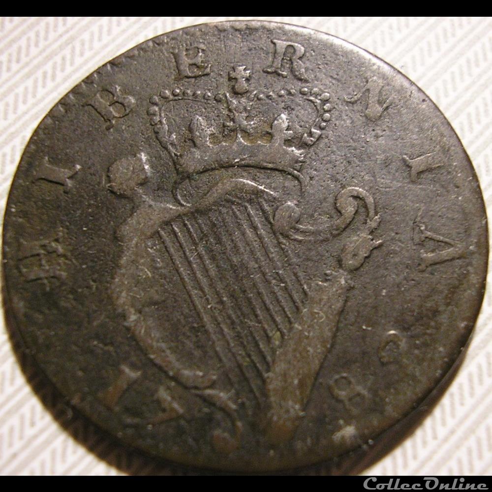 1782 Half Penny No Regal, Hibernia - George III of Great Britain 4 monnaies monde irlande 1782 half penny no regal hibernia george iii of great britain