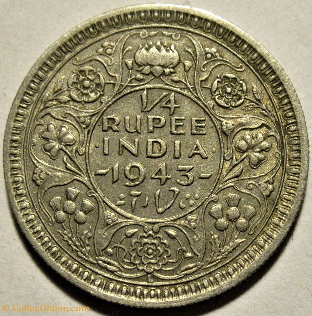 George VI - 1/4 Rupee 1943 Lahore - British India 3 monnaies monde inde george vi 1 4 rupee 1943 lahore british india