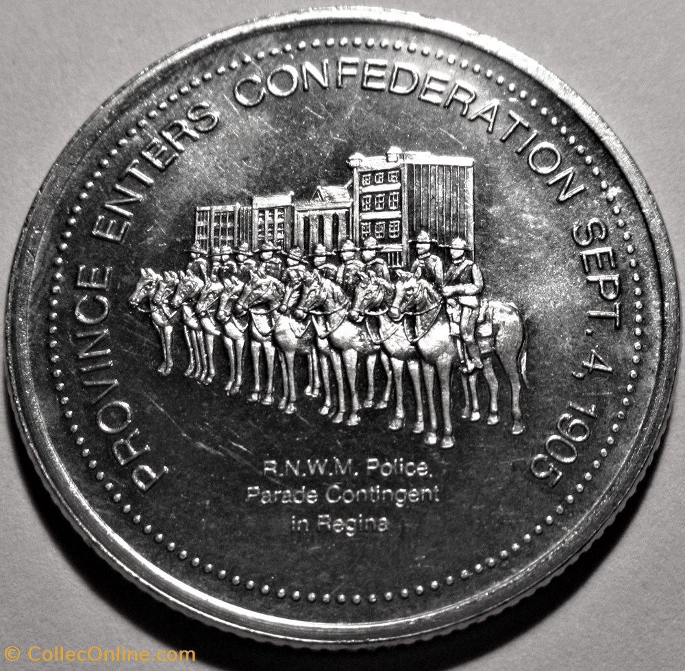 Regina 1980 - Home of the R.C.M.P. Confederation 1905 - Local one Dollar 3 monnaies jetons mereaux regina 1980 home of the r c m p confederation 1905 local one dollar