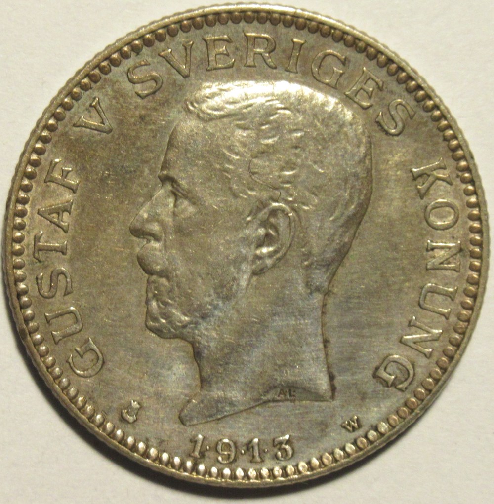 Gustaf V of Sweden - 1 Krona 1913 monnaies monde suede gustaf v of sweden 1 krona 1913