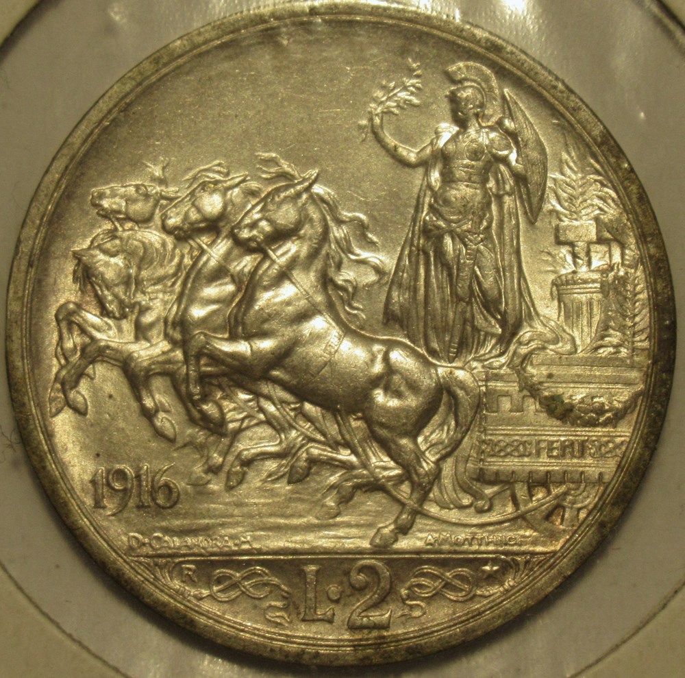 1916 Royaume d'Italie, 2 Lire, Roma - Vittorio Emanuele III monnaies monde 1916 royaume italie 2 lire roma vittorio emanuele iii