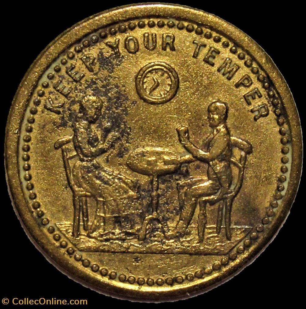 Queen Victoria - Gambling Token, "Keep your temper", c.1895 monnaies paranumismatique jetons poids queen victoria gambling token keep your temper c 1895