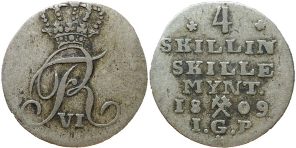 Frederick VI - 4 Skilling 1809 Norway (2ex) monnaies monde norvege frederick vi 4 skilling 1809 norway 2ex