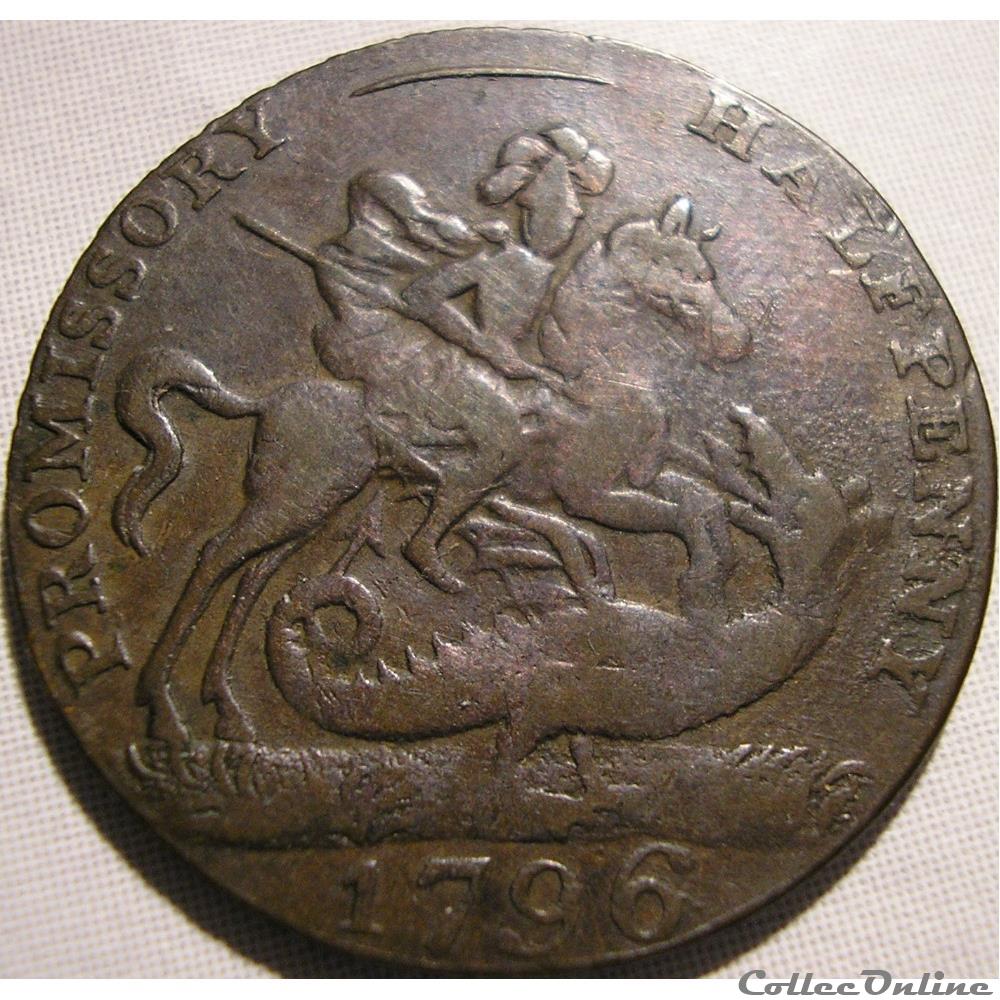 1796 Licensed Victuallers HalfPenny - Portsea, Hampshire 3 monnaies monde royaume uni 1796 licensed victuallers halfpenny portsea hampshire