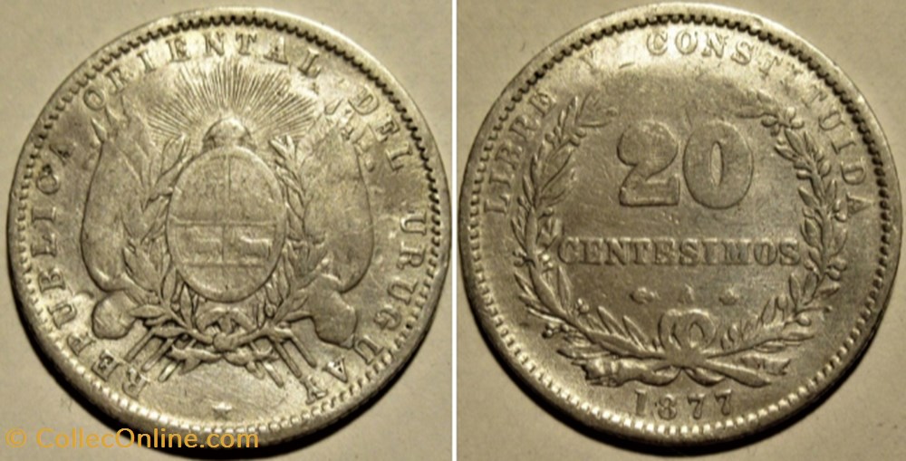 monnaies monde uruguay 20 centesimos 1877 a
