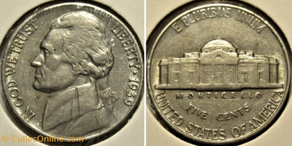 1939 Five Cents Jefferson, Philadelphia (1st Portrait) monnaies monde etats unis 1939 five cents jefferson philadelphia 1st portrait