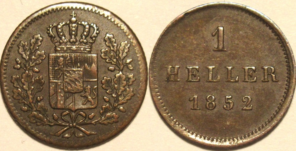 Maximilian II - 1 Heller 1852 - Kingdom of Bavaria monnaies europe medievale saint empire romain germanique maximilian ii 1 heller 1852 kingdom of bavaria