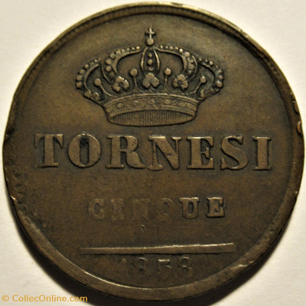 1858 Royaume des Deux-Siciles, 5 Tornesi - Ferdinando II monnaies monde italie 1858 royaume des deux siciles 5 tornesi ferdinando ii