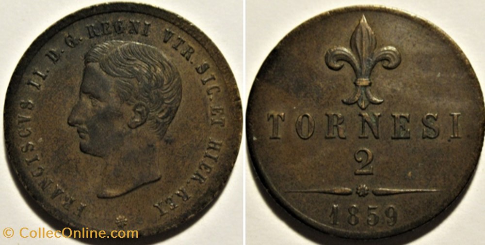 1859 Royaume de Naples, 2 Tornesi - Francesco II monnaies monde italie 1859 royaume de naples 2 tornesi francesco ii