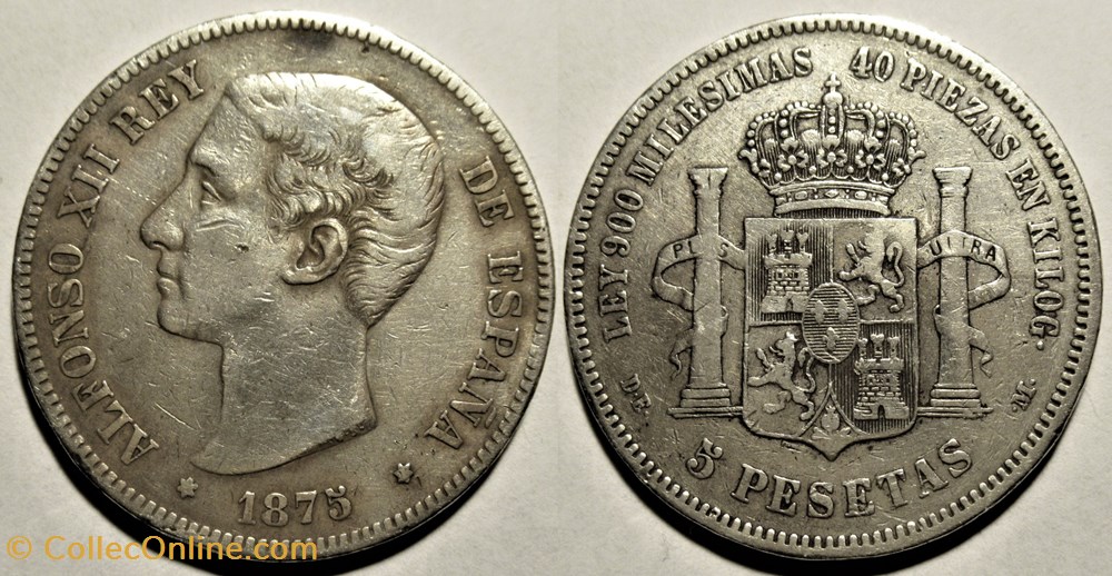 1875 - 5 Pesetas - Alfonso XII de España (ex.2) monnaies monde espagne 1875 5 pesetas alfonso xii de espana ex 2