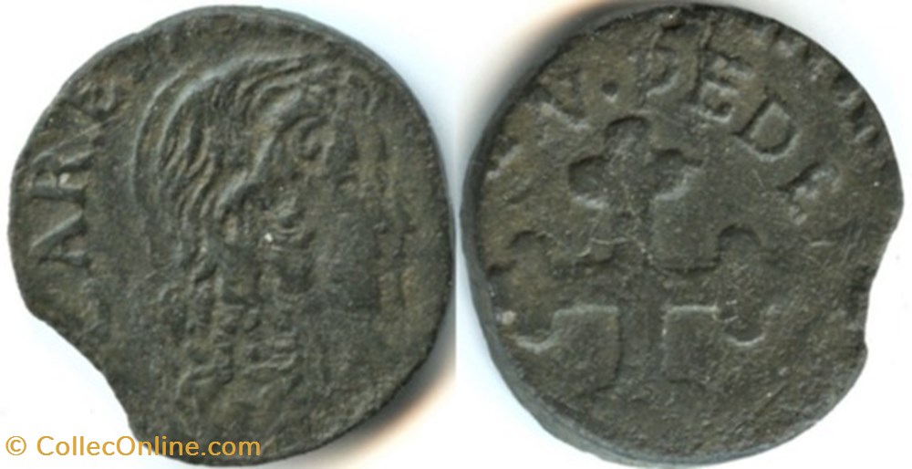 c.1650 Duché de Savoie, 1/2 Soldo - Carlo Emanuele II monnaies europe medievale france feodales c 1650 duche de savoie 1 2 soldo carlo emanuele ii