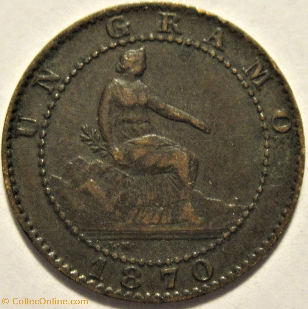 1870 - 1 Centimo - Gobierno Provisional 2 monnaies monde espagne 1870 1 centimo gobierno provisional